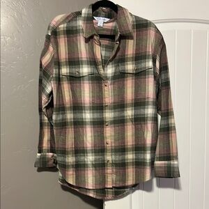 Plaid Button-Up Shirt - Pink and Green